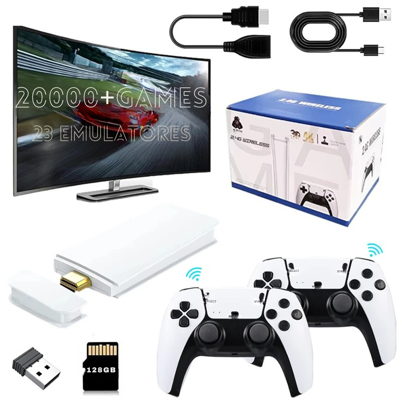 🎮 Console Retrô M15 4K Game Stick – 20.000 Jogos na Memória | Duplo Controle Sem Fio 2.4G | HDMI Plug & Play