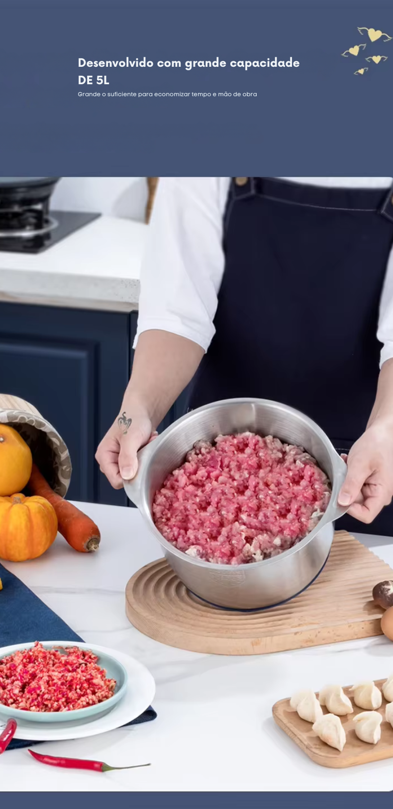 Triturador de alimentos multifuncional-  Elétrico Inox 5L - 5 velocidades