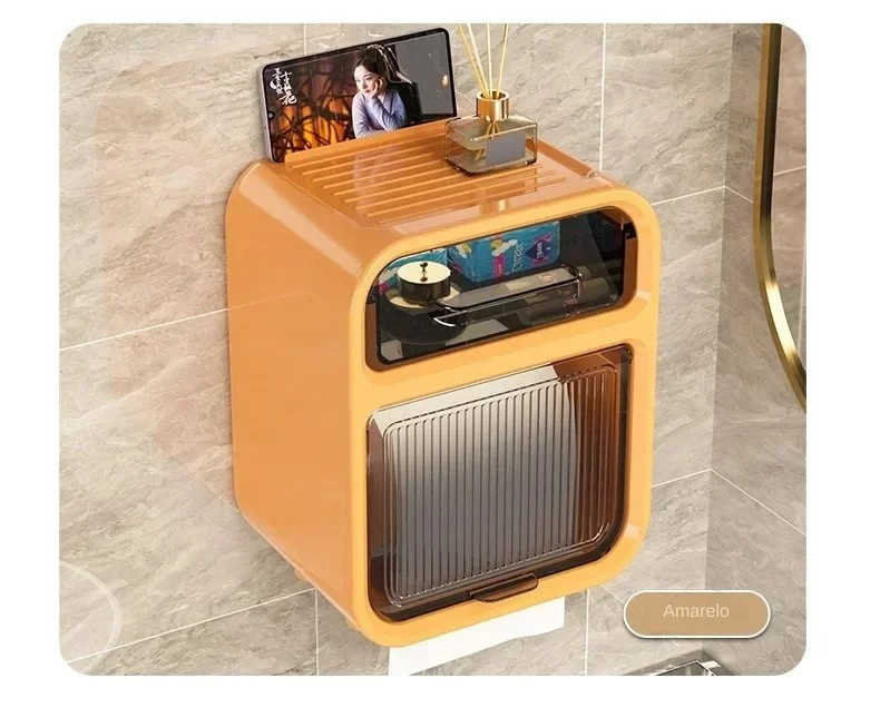 Porta Papel Higiênico com Suporte de Parede e Compartimento de Armazenamento