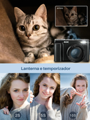 📸 Câmera Digital MELCAM 4K – 48MP | Autofoco | Anti-Tremor | 16X Zoom | Tela Flip 180° | Flash Integrado | Compacta e Leve | Vlogging, YouTube, Viagens