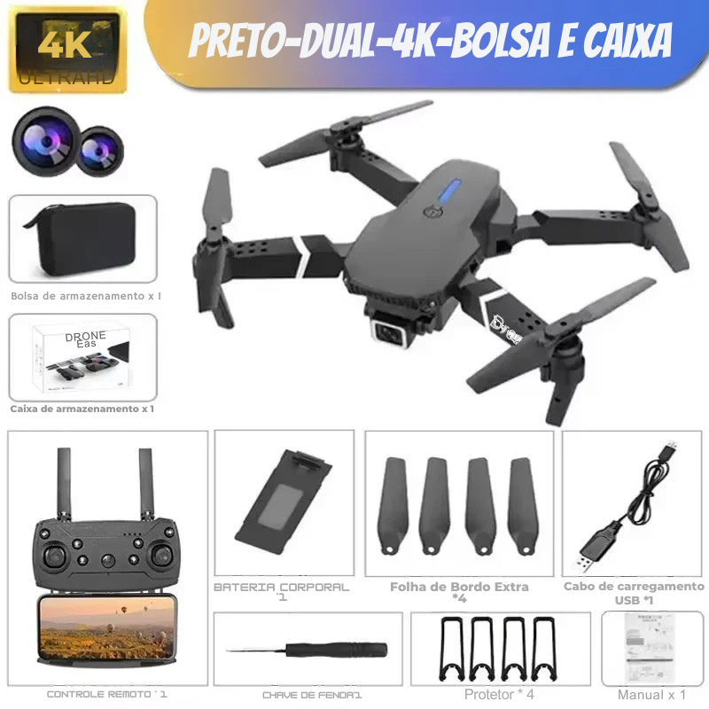 🚀 Drone Profissional E88 Pro 4K – Wide Angle | Câmera HD | WiFi FPV | Dobrável | Retenção de Altura | Controle Remoto | Quadcopter RC