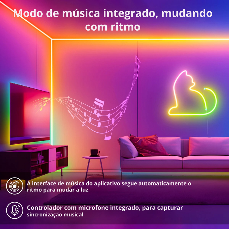 💡 Fita de LED Neon RGB 5V USB |  5M | Flexível e À Prova d’Água | Controle Bluetooth + Controle Remoto | Decoração Dream Color para Casa, TV e Ambiente Externo