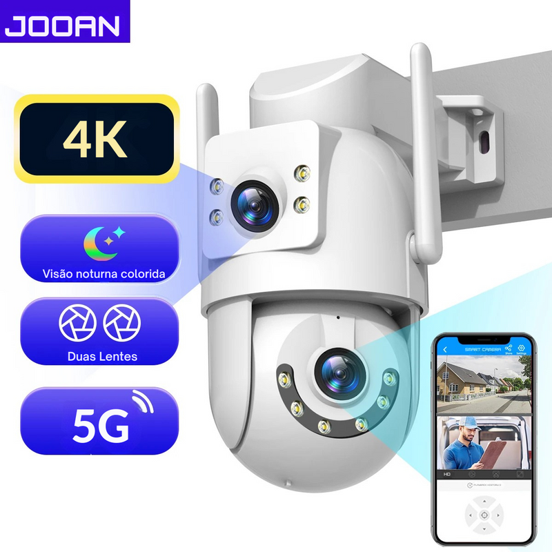 📹 Câmera de Segurança Jooan 4K 8MP Wi-Fi PTZ | Lentes Duplas | Zoom Digital 5X | Visão Noturna Colorida | IP66 à Prova d’Água | Monitoramento Remoto via App