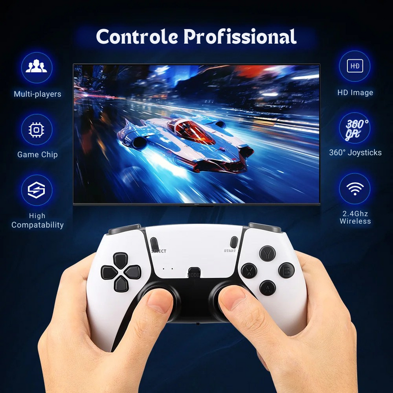 🎮 Console Retrô M15 4K Game Stick – 20.000 Jogos na Memória | Duplo Controle Sem Fio 2.4G | HDMI Plug & Play