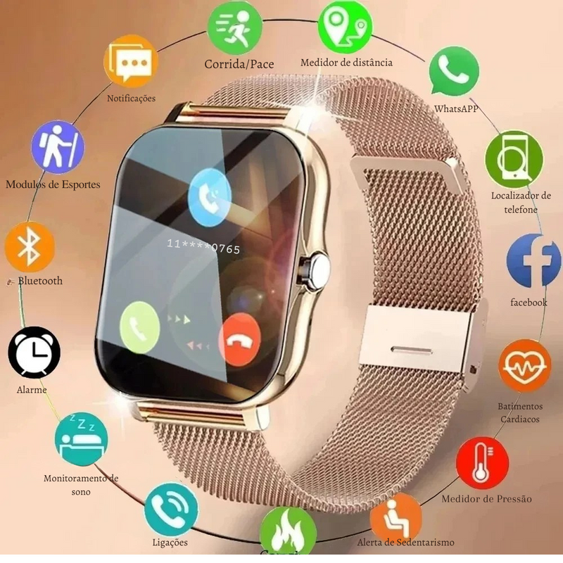 Smartwatch 2024 – Tela Full Touch, Chamadas Bluetooth, Monitoramento Fitness