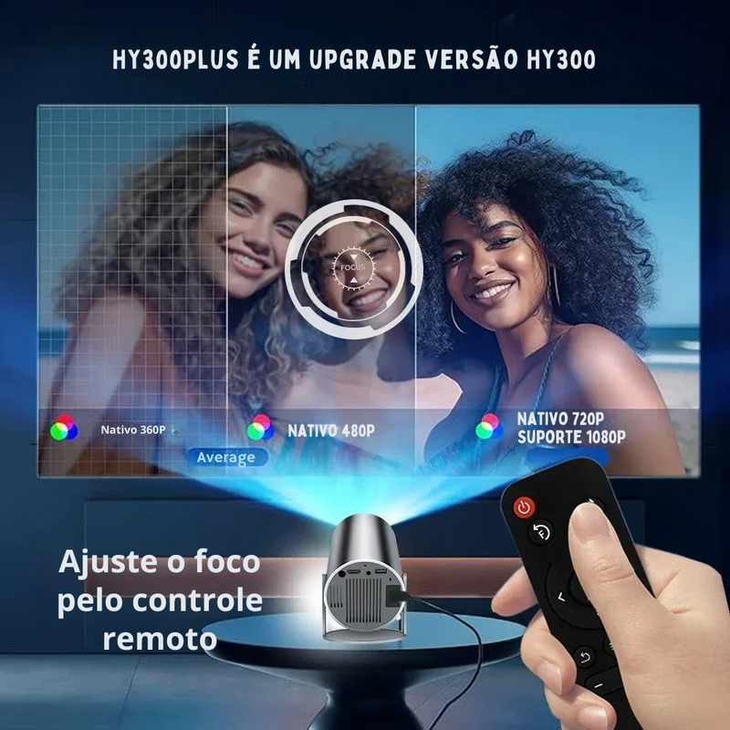 🎥 Projetor Portátil  HY300 Plus 2025 | Android 11 | 4K Suportado | 9500 Lúmens | Wi-Fi 6 + Bluetooth 5.0 | Keystone Automático | Mini Cine em Casa