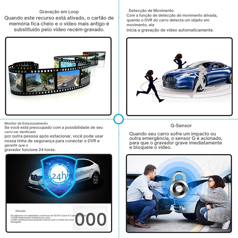 Retrovisor Integrado 4.3 polegadas -  Gravador Câmera Frontal + Câmera Traseira + Sensor de Movimento