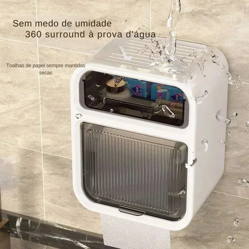 Porta Papel Higiênico com Suporte de Parede e Compartimento de Armazenamento