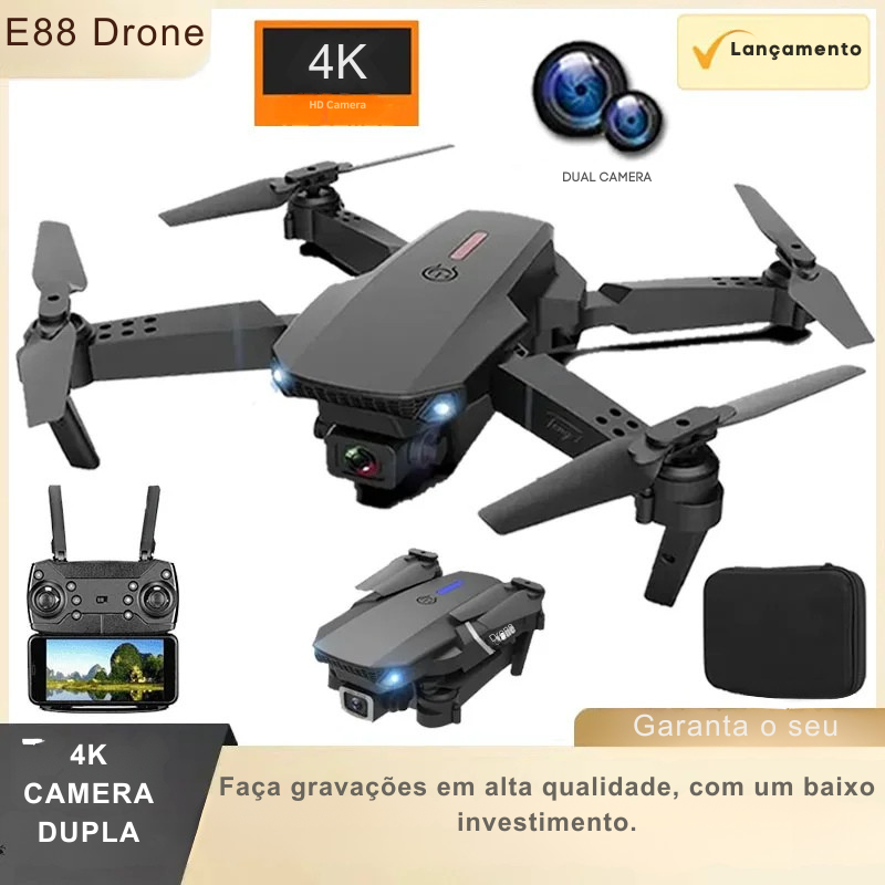 🚀 Drone Profissional E88 Pro 4K – Wide Angle | Câmera HD | WiFi FPV | Dobrável | Retenção de Altura | Controle Remoto | Quadcopter RC