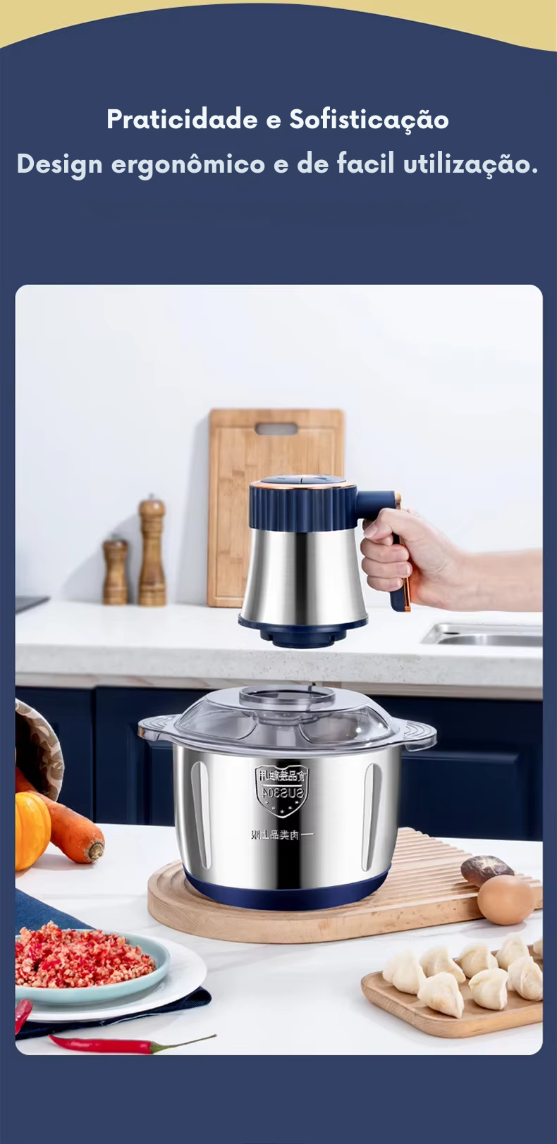 Triturador de alimentos multifuncional-  Elétrico Inox 5L - 5 velocidades