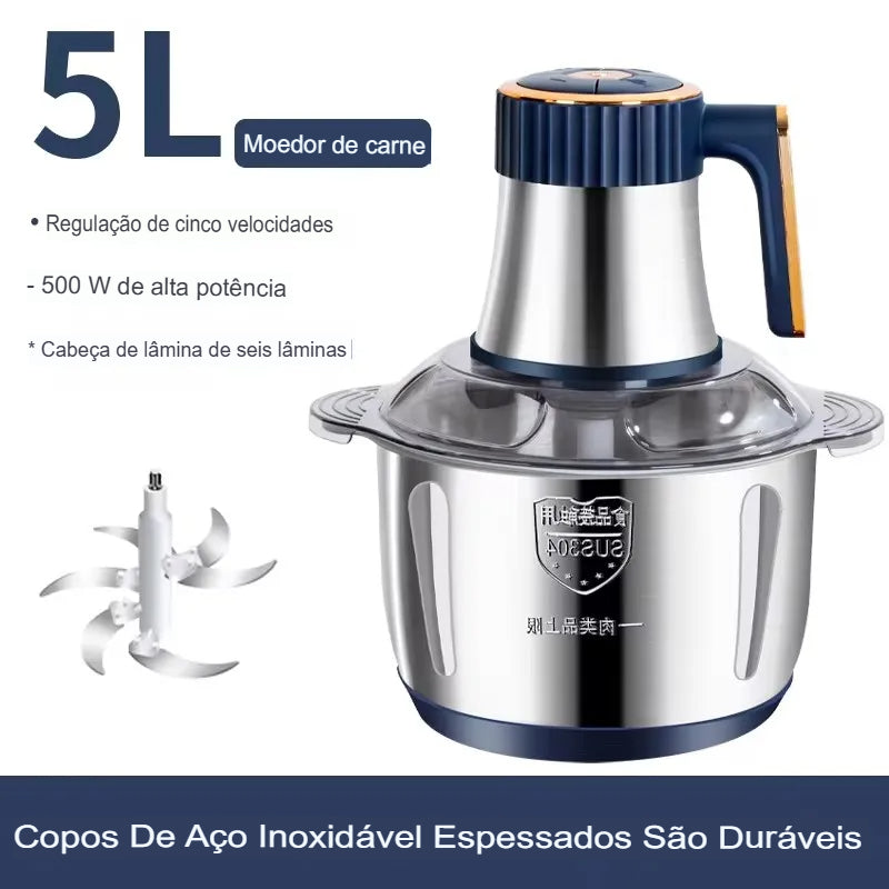 Triturador de alimentos multifuncional-  Elétrico Inox 5L - 5 velocidades