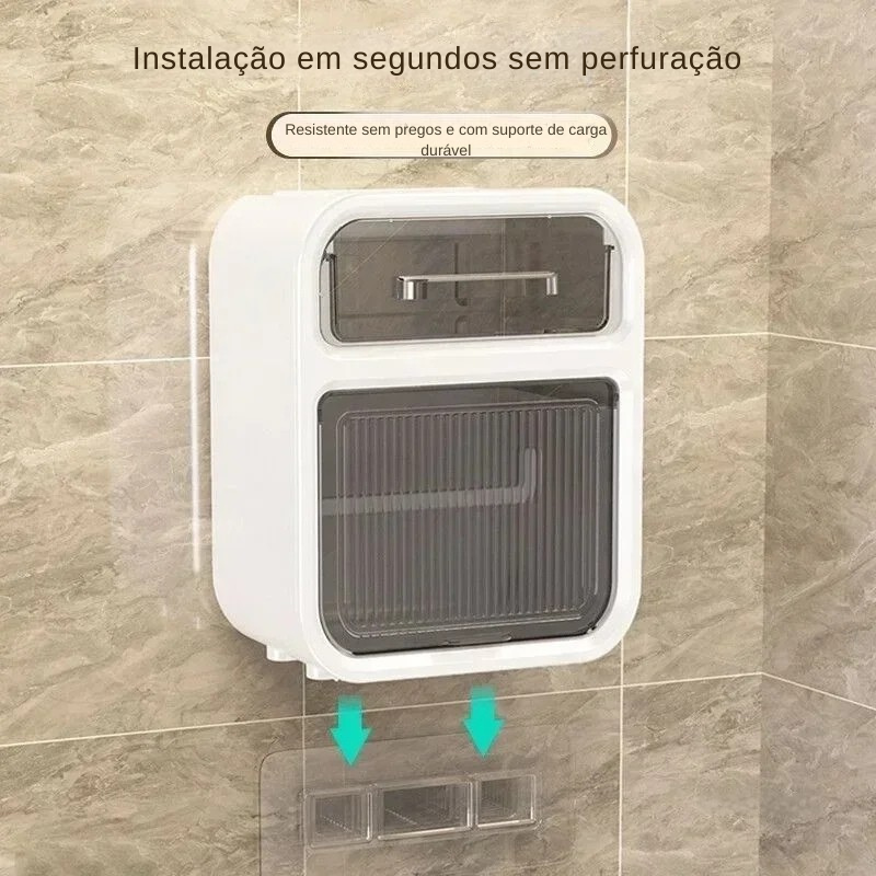 Porta Papel Higiênico com Suporte de Parede e Compartimento de Armazenamento