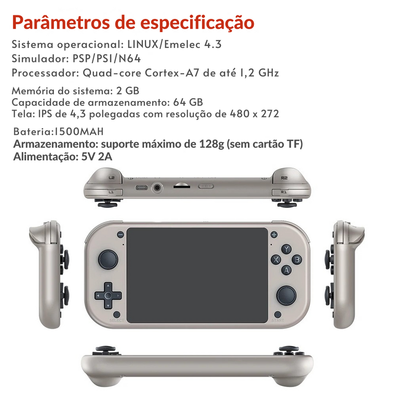 🎮 Console Portátil M17 Retrô | Tela IPS 4.3” | 19.000 Jogos | Sistema Linux Open Source | 64GB