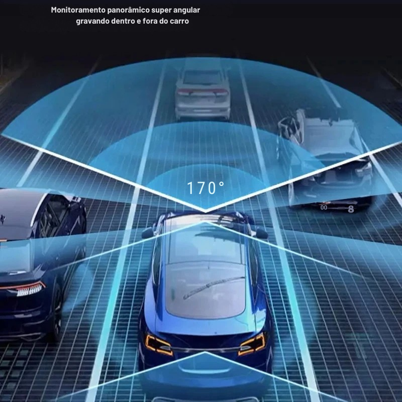 Câmera Veicular Profissional Dash Cam - 3  canais (Frontal, Traseira e Interno) Full HD com visão noturna e gravação