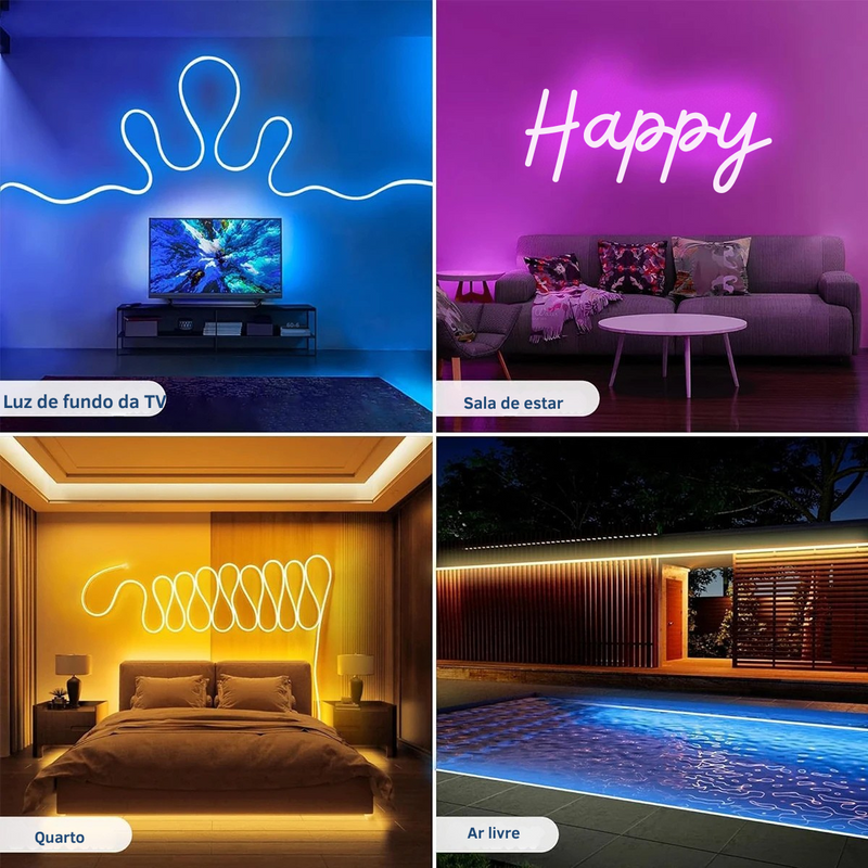 💡 Fita de LED Neon RGB 5V USB |  5M | Flexível e À Prova d’Água | Controle Bluetooth + Controle Remoto | Decoração Dream Color para Casa, TV e Ambiente Externo